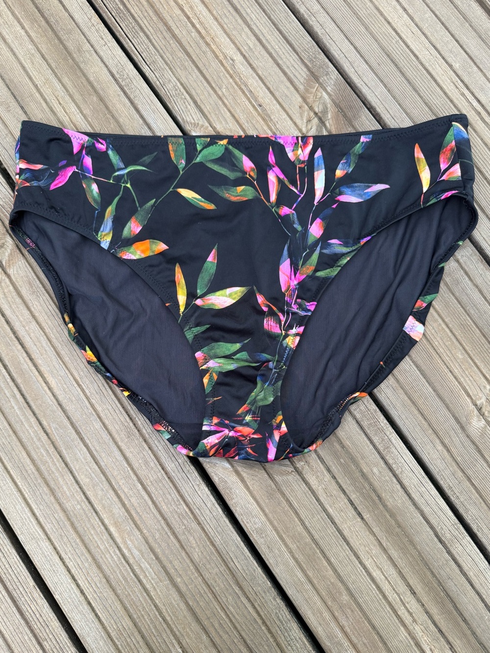 Fantasie Black Bikini Bottom with Bright Leaf Accent